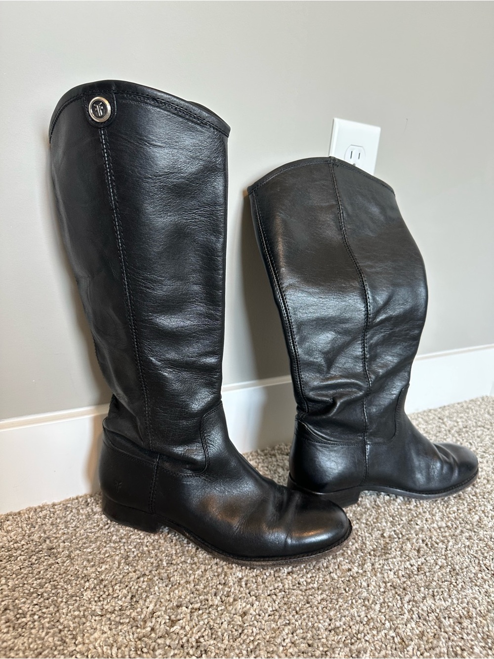 Frye Black Leather Knee-High Riding Boots